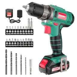 Produktbild: HYCHIKA Akku-Bohrschrauber 12V, Elektroschrauber 30N-m, 21+1 Drehmoment Elektrobohrer, 2-Variable Geschwindigkeit LED-Arbeitslicht, 1500mAh Li-Ion Akku 25Pcs Zubehör für Haus und Garten DIY-Projekt