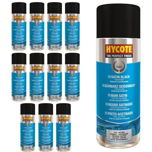 Produktbild: Hycote Schnelltrocknender Aerosol-Autospraylack, Satinschwarz, 400 ml (12er-Pack)