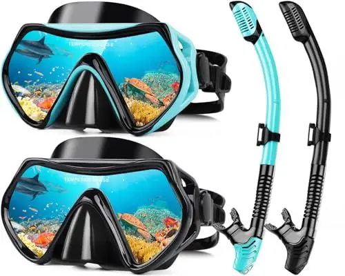 Produktbild: Hydomi Schnorchelset Erwachsene Anti-Fog Taucherbrille mit 180° Panorama Sichtfeld, Dry Top Schnorchel 3-Kanal System, Auslaufsichere Tauchmaske aus gehärtetem Glas für Tauchen Schwimmen