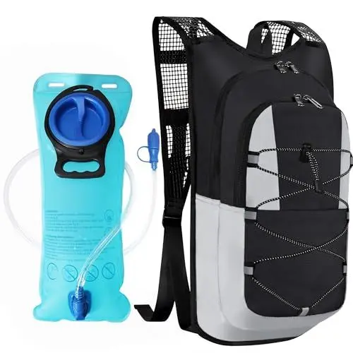 Produktbild: Hydration Pack Ultraleicht, Laufrucksack mit 2L Trinkblase, Trinkrucksack für Männer Frauen, Ideal für Laufen, Fahrradfahren, Wandern, Klettern, Camping, Schwarz Weiß, 8L MIYCOO