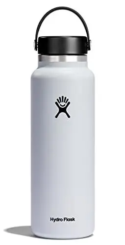 Produktbild: HYDRO FLASK - Trinkflasche 1180ml (40oz) - Isolierte Wasserflasche aus Edelstahl - Sportflasche mit auslaufsicherem Flex Cap-Deckel & Gurt - Thermoflasche Spülmaschinenfest - Größe Öffnung - White