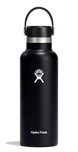 Produktbild: HYDRO FLASK - Trinkflasche 532ml (18oz) - Isolierte Wasserflasche aus Edelstahl - Sportflasche mit auslaufsicherem Flex Deckel & Gurt - Thermoflasche Spülmaschinenfest - Black
