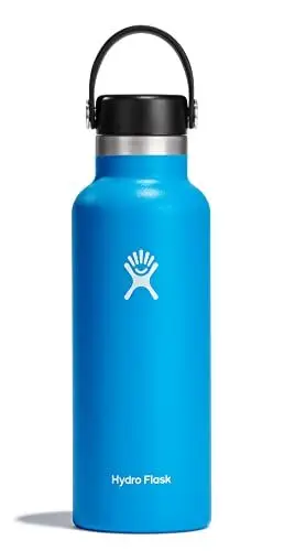 Produktbild: HYDRO FLASK - Trinkflasche 532ml (18oz) - Vakuumisolierte Wasserflasche aus Edelstahl - Sportflasche mit auslaufsicherem Deckel & Gurt - Thermoflasche Spülmaschinenfest - Standard-Öffnung - Pacific