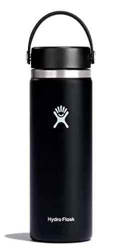 Produktbild: HYDRO FLASK - Trinkflasche 591ml (20oz) - Isolierte Wasserflasche aus Edelstahl - Sportflasche mit auslaufsicherem Flex Cap-Deckel & Gurt - Thermoflasche Spülmaschinenfest - Größe Öffnung - Black
