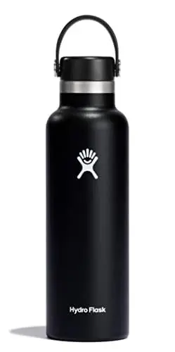 Produktbild: HYDRO FLASK - Trinkflasche 621ml (21oz) - Isolierte Wasserflasche aus Edelstahl - Sportflasche mit auslaufsicherem Flex Deckel & Gurt - Thermoflasche Spülmaschinenfest - Kleine Öffnung - Black