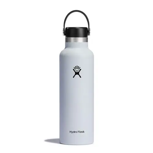 Produktbild: HYDRO FLASK - Trinkflasche 621ml (21oz) - Isolierte Wasserflasche aus Edelstahl - Sportflasche mit auslaufsicherem Flex Deckel & Gurt - Thermoflasche Spülmaschinenfest - Kleine Öffnung - White