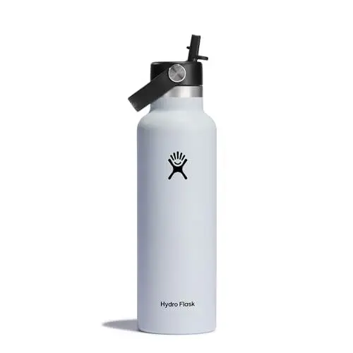 Produktbild: HYDRO FLASK - Trinkflasche 621ml (21oz) mit Strohdeckel - Vakuumisolierte, Wiederverwendbare Flasche aus Edelstahl - Auslaufsicherer Deckel - Heiß & Kalt - Kleine Öffnung - White