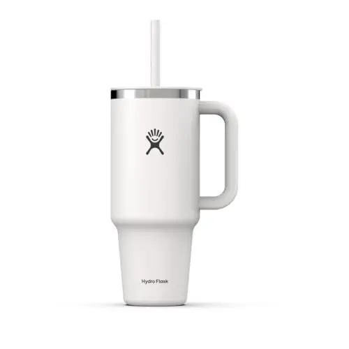 Produktbild: HYDRO FLASK - Travel Tumbler - Thermobecher 1180 ml (40 Oz) mit verschließbarem Press-In-Strohhalmdeckel - Edelstahl - Doppelwandige Vakuumisolierung - Spritzwassergeschützter Deckel - White