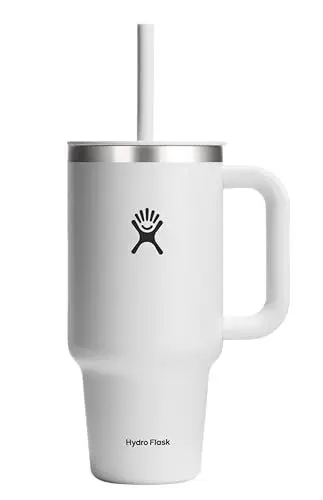 Produktbild: HYDRO FLASK - Travel Tumbler - Thermobecher 946 ml (32 Oz) mit verschließbarem Press-In-Strohhalmdeckel - Edelstahl - Doppelwandige Vakuumisolierung - Spritzwassergeschützter Deckel - White