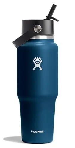 Produktbild: Hydro Flask - Weite Flex-Trinkhalm-Reiseflasche 946 ml (32 OZ) - Isolierte Edelstahl-Wasserflasche mit TempShield-Vakuumisolierung und auslaufsicherem Flex-Trinkhalm-Verschluss - Indigo