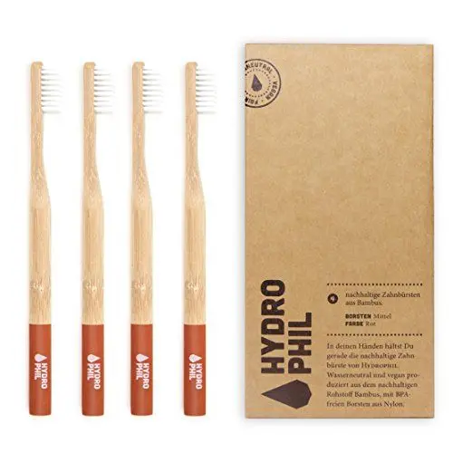 Produktbild: HYDROPHIL - Premium - Bambuszahnbürste Erwachsene - Nachwachsende Holzzahnbürste - 4er Pack (Soft, 4 Stück)