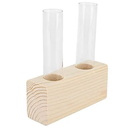 Produktbild: Hydroponische Vasenröhre, Reagenzglas-Pflanzenvase, Holzvasen-Dekoration, Reagenzglas-Pflanzenvase, Holzvase-, Röhrenpflanzenvase, Einfache Röhrenglasvase, Dekoration, Holzrahmen