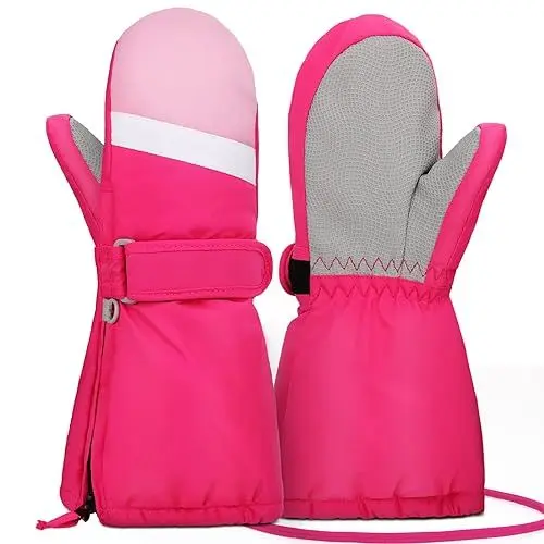 Produktbild: Hyeek Handschuhe mit Reissverschluss Kinder, Skihandschuhe Kinder Wasserdicht Fäustlinge Winterhandschuhe, Schneehandschuhe Snowboard Ski Handschuhe für Jungen und Mädchen (M(4-5Jahre), Rosa)