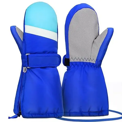 Produktbild: Hyeek Handschuhe mit Reissverschluss Kinder, Skihandschuhe Kinder Wasserdicht Fäustlinge Winterhandschuhe, Schneehandschuhe Snowboard Ski Handschuhe für Jungen und Mädchen (XS(2-3Jahre), Blau)