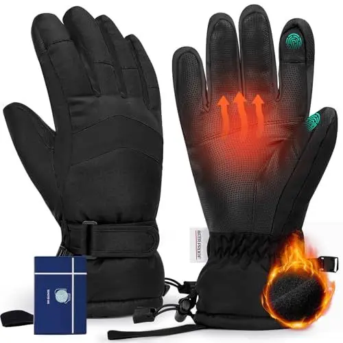 Produktbild: Hyeek Winterhandschuhe für Damen, Wasserdicht Skihandschuhe Damen - Warme Atmungsaktive Schneehandschuhe Winter Touchscreen Handschuhe für Skifahren,Snowboarden (Schwarz, S)