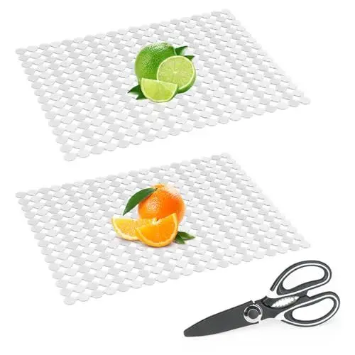 Produktbild: HYEIOL Spülbeckeneinlage 2er-Set, Spülbeckenmatte Zuschneidbar mit Schere, PVC Abtropfmatte für Emaille/Edelstahl Spülbecken, 30 x 40cm (Transparente)
