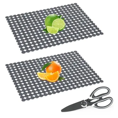 Produktbild: HYEIOL Spülbeckeneinlage 2er-Set, Spülbeckenmatte Zuschneidbar mit Schere, Spülbecken Matte für Keramikspülen/Edelstahl Spülbecken, 30 x 40cm,Grau