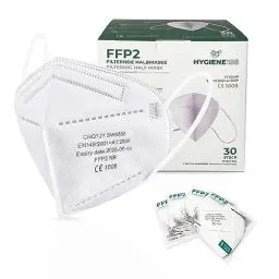 Produktbild: Hygiene100® 25 x FFP2-Masken, CE-zertifizierte Atemmasken, 5 Schichten, Partikelfiltermaske, hygienisch, einzeln verpackte Gesichtsmaske