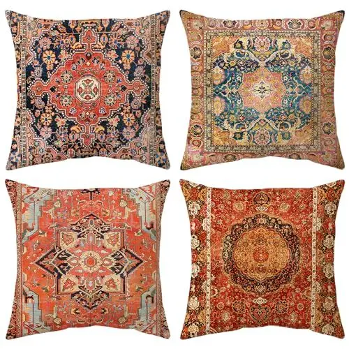 Produktbild: Hykiee Kissenbezüge 45x45 cm Rot 4er Set Kissenbezug Boho, Dekokissen Platz Weich Throw Pillow Cover, Abstrakte Kunst kissenhüllen für Wohnzimmer Sofa Couch Schlafzimmer Outdoor Garten Möbel Dekor