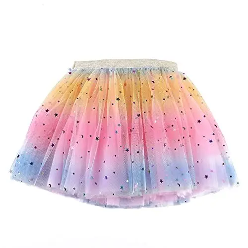 Produktbild: Hykiee Tüllrock Kinder Mädchen, Bunt Regenbogen Rock Baby, Ballerina Tütü Bunter Prinzessin Feen Kostüm, Geschenk Mädchen 2 3 4 5 6 Jahre (Rosa)