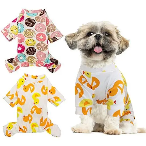 Produktbild: HYLYUN 2er-Pack Welpen-Schlafanzug – Katzen-Einteiler, weicher Hunde-Pyjama, Baumwolle, Welpen-Strampler, Haustier-Overall, gemütlicher Body für kleine Hunde und Katzen