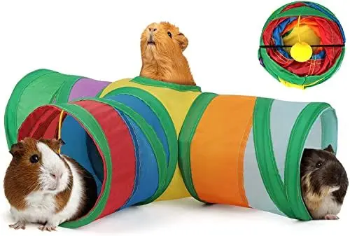 Produktbild: HYLYUN Faltbarer Meerschweinchen Tunnel 3-Wege Meerschweinchenversteck Kleintieraktivitätstunnel Spielzeug für Meerschweinchen Ratte Chinchilla Frettchen Hamster
