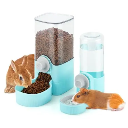 Produktbild: HYLYUN Kaninchenfutter Wasserspender 1.2L / 17oz Hängende Meerschweinchen Wasserflasche, Automatischer Tierfutterspender, Kaninchenkäfig Futternapf für Meerschweinchen Igelfrettchen Kaninchen