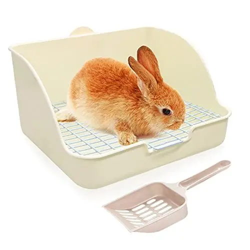 Produktbild: HYLYUN Kaninchentoilette Ecke Toilette Haus Kaninchen Käfig Katzentoilette mit Langlebige Schaufel für Kleintier Kaninchen Meerschweinchen Weiß