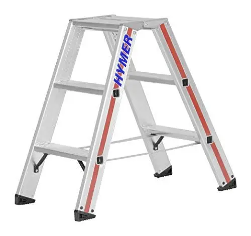 Produktbild: Hymer Stufenstehleiter 2x3 Sprossen (beidseitig begehbar, verstärkte Stufen, massive Gelenke, Spreizsicherung) 802406