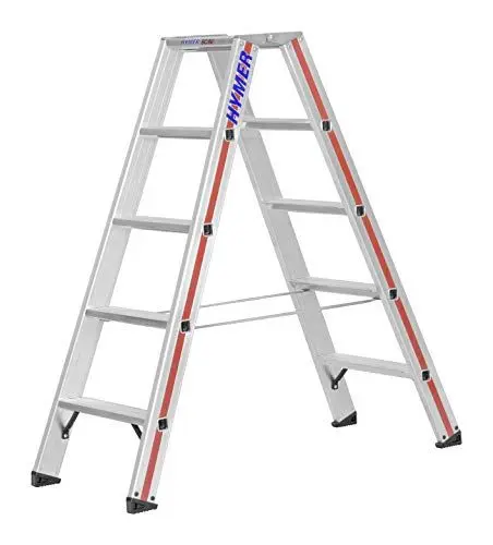 Produktbild: Hymer Stufenstehleiter 2x5 Stufen (beidseitig begehbar, verstärkte Stufen, Spreizsicherung) 802410