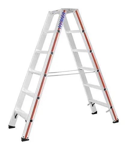 Produktbild: Hymer Stufenstehleiter 2x6 Sprossen (beidseitig begehbar, verstärkte Stufen, massive Gelenke, Spreizsicherung) 802412