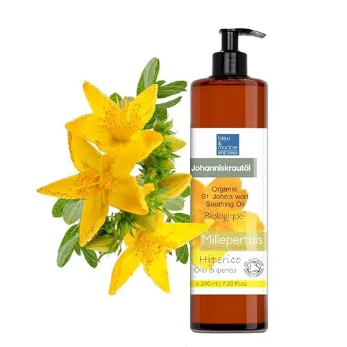 Produktbild: Hypericum-Tropfen Entspannendes Massageöl Johanniskrautöl Konzentrat Forte 100% Reines Körperöl Narbenöl Schwangerschaftsstreifenöl Haaröl - 200 ml
