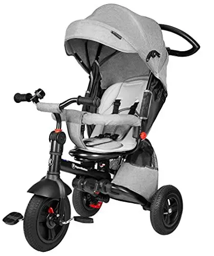 Produktbild: HyperMotion Dreirad mit drehbarer Komfortsitz, Kinder faltbar Dreirad Tobi Velar mit Elterngriff, gepumpte Räder, Regenmantel, Elternlenkschiebegriff, Grau