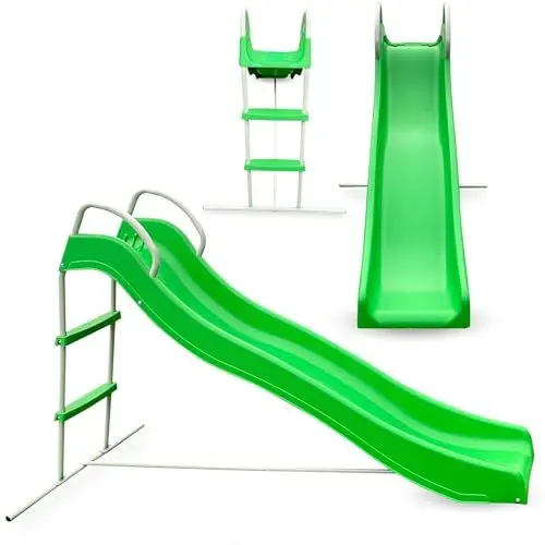 Produktbild: HyperMotion Gartenrutsche HYP1 mit Leiter - Freistehende Kinderrutsche für Außenbereich, 185cm Länge, UV-beständig, max. 45kg Belastung - Für Kinder ab 3 Jahren (Grün)
