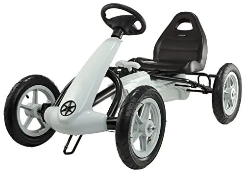 Produktbild: HyperMotion Go-Kart Tretfahrzeug - Kinderfahrzeug ab 5 Jahren - Verstellbarer Sitz mit Doppelhandbremse - 30cm Räder - Vorwärts & Rückwärts Fahrfunktion - Grau