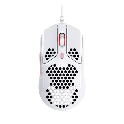 Produktbild: HyperX Pulsefire Haste Gaming-Maus – Ultraleicht, 59g, Wabenschale, Hex-Design, Hyperflex-Kabel, bis zu 16.000 DPI, 6 programmierbare Tasten Weiß/Rosa Einheitsgröße