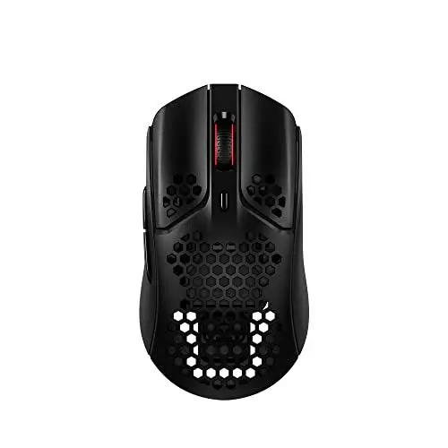 Produktbild: HyperX Pulsefire Haste – Wireless Gaming-Maus - Ultraleicht, 61g, 100 Stunden Akkulaufzeit, 2,4Ghz Wireless, Honeycomb Shell, Hex Design, bis zu 16000 DPI, 6 programmierbare Tasten - Schwarz/Rot
