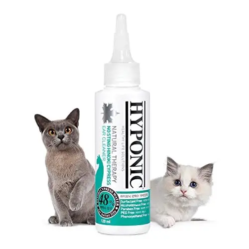 Produktbild: HYPONIC No-Sting Hinoki Cypress Ohrreiniger für alle Katzen | Zertifiziertes Hypoallergen | Alles natürlich, sicher und ungiftig Duftfrei 120 ml
