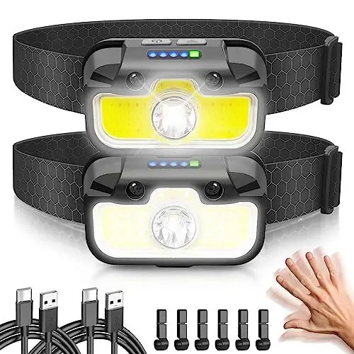 Produktbild: Hyted Stirnlampe LED Wiederaufladbar,USB C Speicherfunktion Sensor Stirnlampen 2 Stück,Superhelle 2000 Lumens 14 Modi,IPX5 Wasserdicht Kopflampe Perfekt Fürs Laufen,Joggen,Angeln