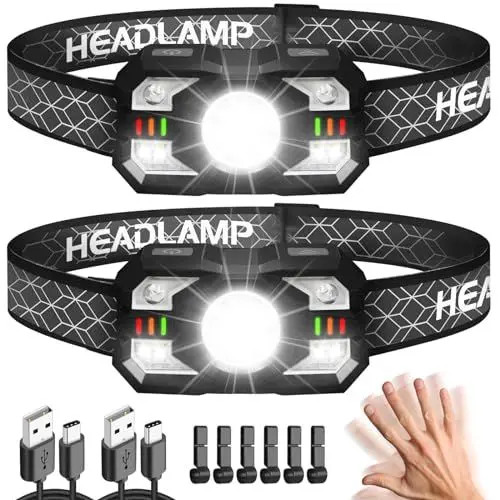 Produktbild: Hyted Stirnlampe LED Wiederaufladbar, 2 Stück 2000 Lumens Superhell Sensor Stirnlampe mit 10 Lichtmodi, IPX5 Wasserdicht LED Kopflampe Perfekt zum Joggen, Campen, Angeln