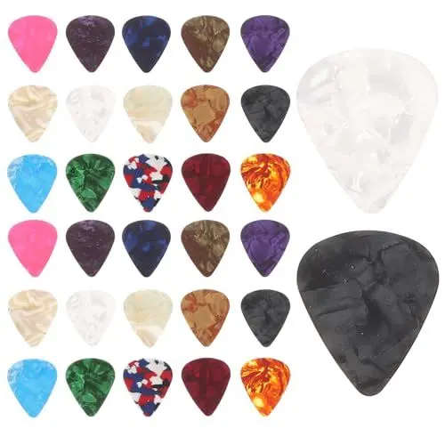 Produktbild: HYTROVE 32 Stück Gitarrenplektren 0.46mm für Akustikgitarre E-Gitarre und Bass Tragbare Gitarren Picks zum Üben und Spielen mit Komfortablem Griff