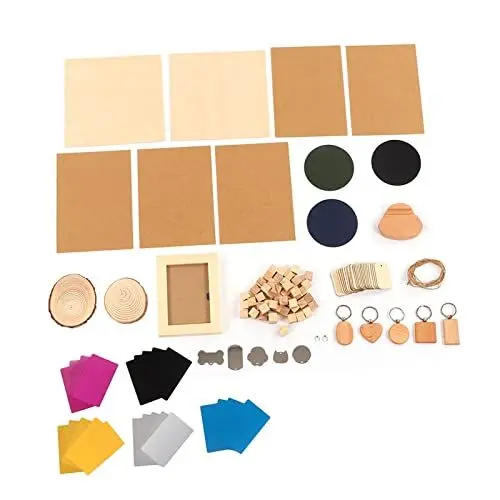 Produktbild: Hyuduo Engraver Material Kit, 11 Arten Material Edelstahl Kiefernholz DIY Herstellung CNC Lasergravur Material Set für Holzarbeiten