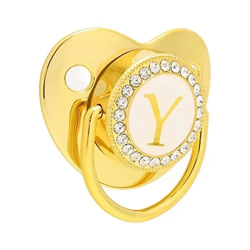 Produktbild: Goldener Baby-Schnuller, Personalisiertes Gebogenes Design, 26 Buchstaben, Sichere Materialien, Gesunder Bling-Baby-Schnuller, Neugeborenen-Essentials mit Clips für 6 Bis 18 Monate Baby(Y)