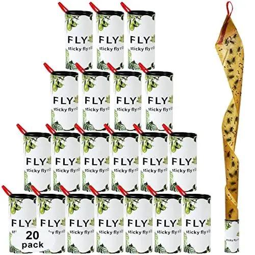 Produktbild: Hywean 20pcs Fliegenfalle Klebestreifen Fliegenfänger Leimrollen Klebrige Fliegenrolle mit Pflanzendesign, Fliegenband gegen trauermücken Fruchtfliegen und Obstfliegen Für drinnen draußen, Grün