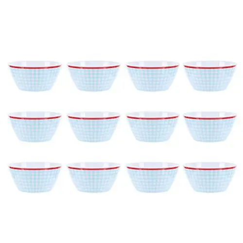 Produktbild: HYWHUYANG Essbesteck-Sets, Teller- und Schüssel-Sets, Geschirr-Sets, 12-teilig, 15,2 cm, Salatschüsseln, Servierschalen, Nachahmung von Porzellan, Dinnerwar-Geschirr (light blue plaid)