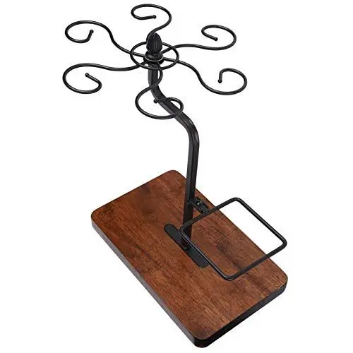 Produktbild: HYWHUYANG Weinglashalter für die Arbeitsplatte, Stielglasregal aus Metall mit 6 Haken, Gläserpräsentationsregal mit Scrollwork-Design (Black)
