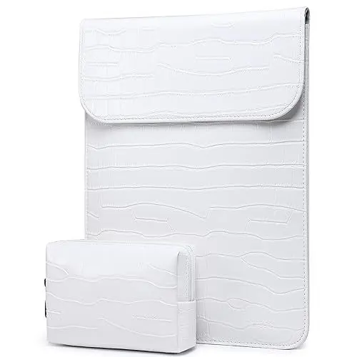 Produktbild: HYZUO 13 Zoll Laptop Hülle für MacBook Air 13 M4 M3 M2 M1 2025-2018, MacBook Pro 13 M2 M1, Surface Pro 11/10/9/8/X, PU-Ledertasche mit Beutel, Krokodil-Muster Weiß