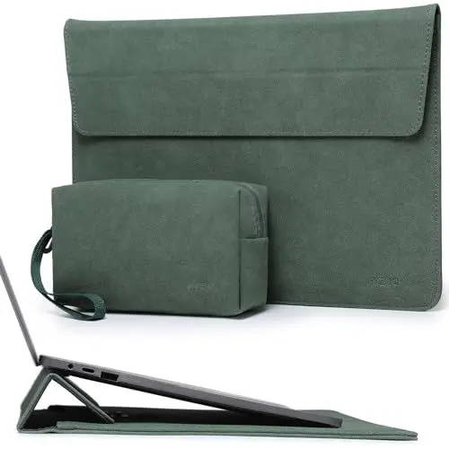 Produktbild: HYZUO 13 Zoll Laptop Hülle mit Einstellbarer Ständer für MacBook Air 13 M4 M3 M2 M1 2025-2018, MacBook Pro 13 M2 M1, Surface Pro, iPad Pro/Air 13 M4 M3 M2, XPS 13, mit Zubehörtasche, Mitternachtgrün