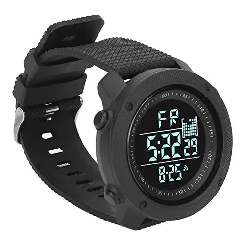 Produktbild: HZ504 Outdoor-LCD-Uhr, HD-großer Runder Bildschirm, LCD-Hintergrundbeleuchtung, Damen-Armbanduhr, Wanderuhr, Wasserdichte Knopf-Armbanduhr für Freizeit, Laufen, Radfahren, Bergsteigen(Schwarz)