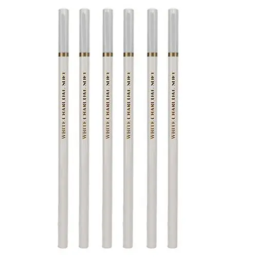 Produktbild: Hztyyier 6-teiliges Weißes Kohlestift-Set, Weißer Kunststift, Skizzen-Highlight-Bleistift für Künstler, Schwarzes Papier, Zeichnen, Skizzieren, Illustration, Design